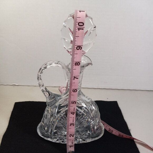 Clear Crystal Decanter with Handle large Flat Shaped Stopper Barware Cottagecore - Picture 4 of 9